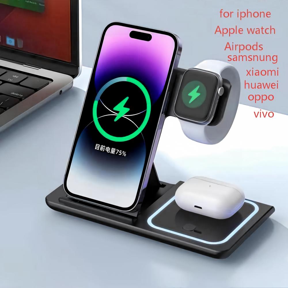 Wireless Charger 3 In 1 - Kabelloser Ladegerät-Halter, 3-in-1, faltbare Schnellladestation für