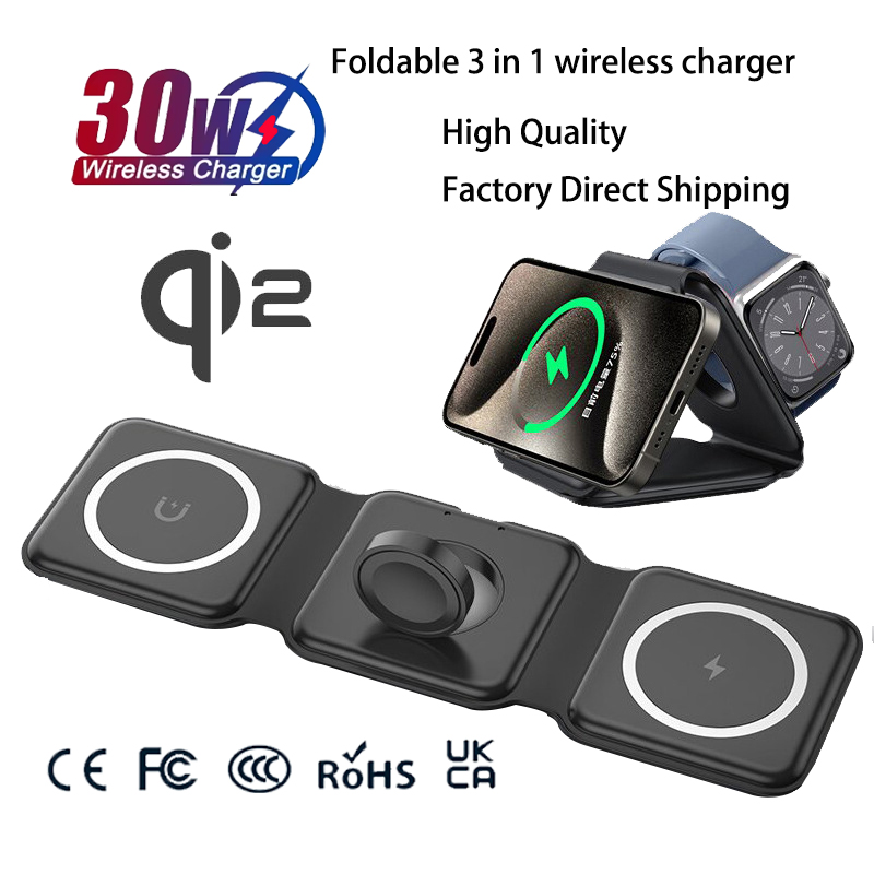 Wireless Charger 3 In 1 - Universelle Qi2 Magnetische Faltbare Ladestation Reiseladegerät