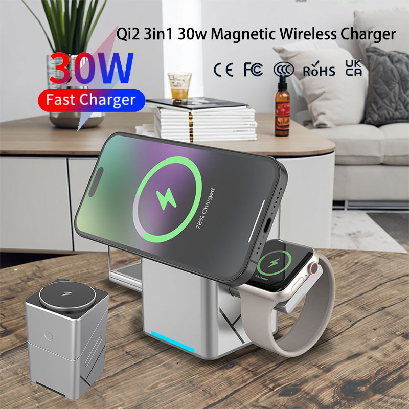 Wireless Charger 3 In 1 - 15W Touch-Drehbares Magnetisches Multifunktionales 3-in-1 Kabelloses