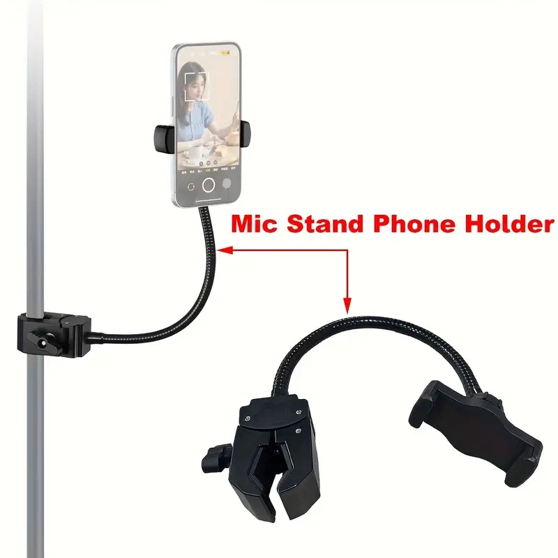 Mobile Tech Accessories - Flexibler, verstellbarer Mikrofonständer, Telefonhalter mit Schwanenhalsklemme
